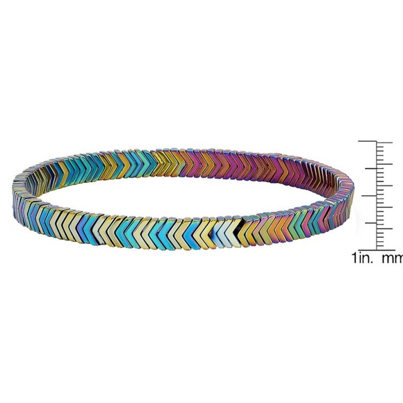 Blue & Red Hematite Chevron Beaded Bracelet - Picture 3 of 3